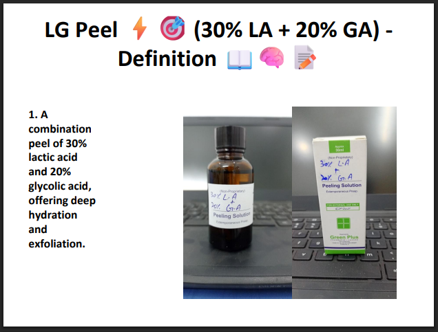 LG Peel (30% Lactic Acid + 20% Glycolic Acid) – Professional Hydrating & Exfoliating Chemical Peel for Glow, Texture & Uneven Skin Tone