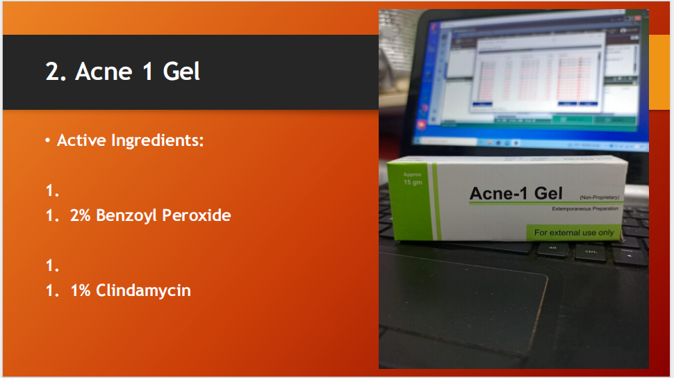 Acne-1 Gel (2% Benzoyl Peroxide + 1% Clindamycin) – Anti Acne Gel for Pimples, Breakouts, Oily Skin & Blemishes (15g)