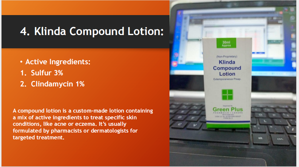 Klinda Compound Lotion (3% Sulfur + 1% Clindamycin) – Anti Acne Lotion for Pimples, Oily Skin, Breakouts & Blemishes (30ml)