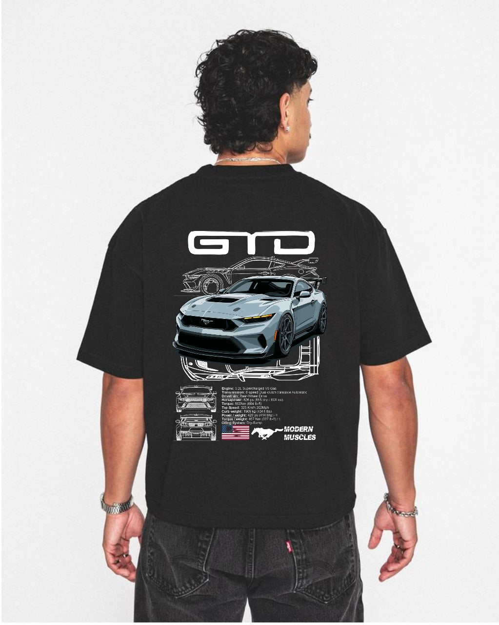 Mustang Heritage Oversized Black T-Shirt – Premium Cotton Streetwear for Car Enthusiasts