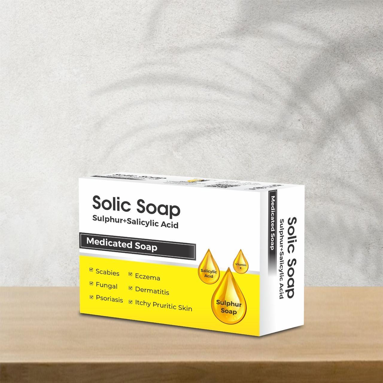 Solic Sulphur + Salicylic Acid Medicated Soap – Anti Acne & Anti Fungal Skin Treatment Soap